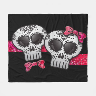 Day of the dead Sugar Skull Girly Shock rosa Glitt Fleecefilt