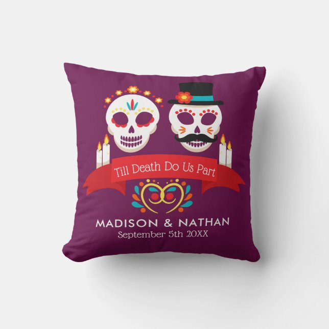 Day of the dead Sugar Skull Gothic Magenta Bröllop Kudde (Framsida)