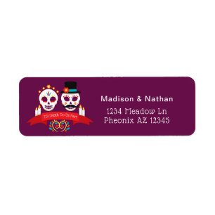 Day of the dead Sugar Skull Gothic Magenta Bröllop Returadress Etikett