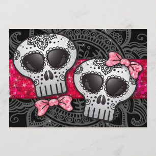 Day of the dead Sugar Skull HBT Bröllop Glitter Inbjudningar