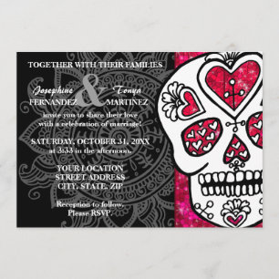 Day of the dead Sugar Skull HBT Bröllop Glitter Inbjudningar