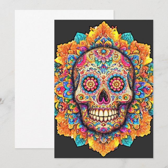 Day of the dead Sugar Skull Inbjudningar (Fram/baksida)