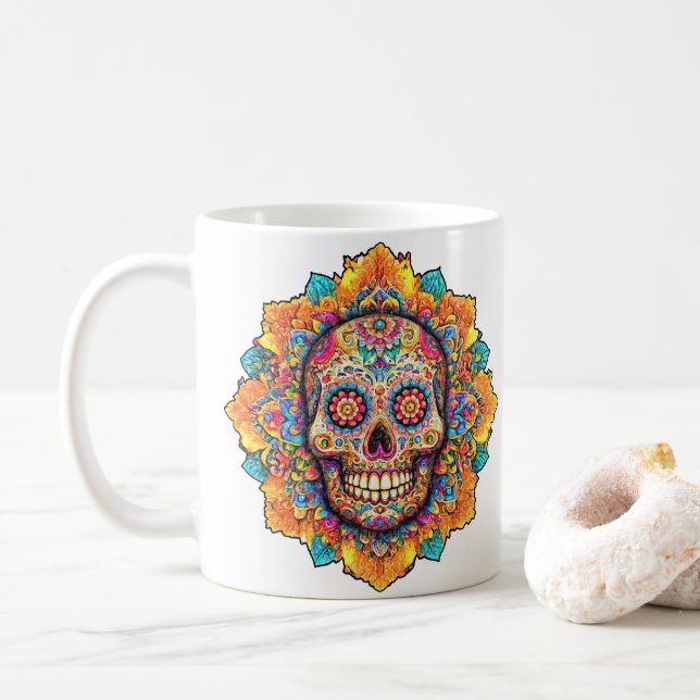 Day of the dead Sugar Skull Kaffemugg (Med munk)