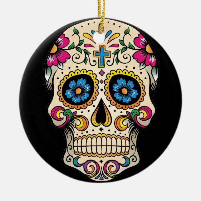 Day of the dead Sugar Skull Kor Ornament Round (Framsidan)
