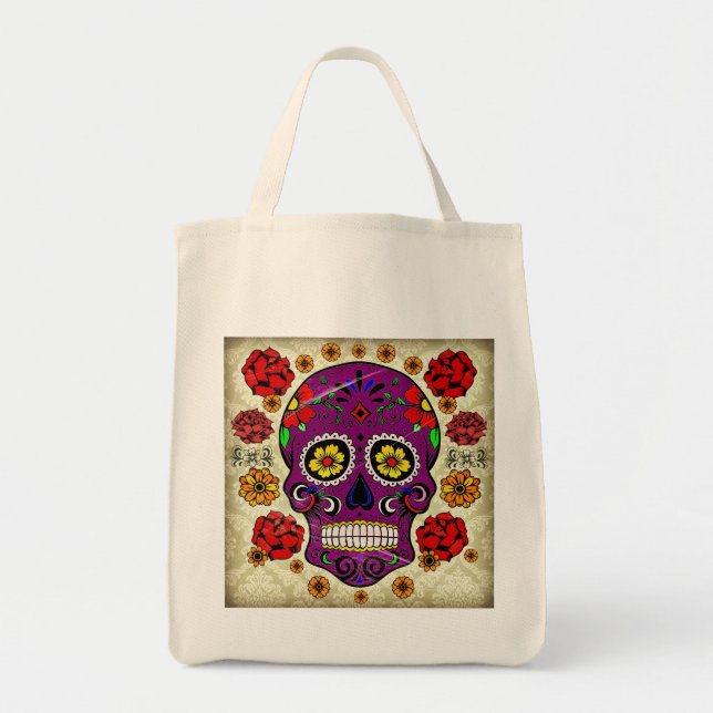 Day of the dead Sugar Skull Livsmedel Tote Tygkasse (Framsidan)