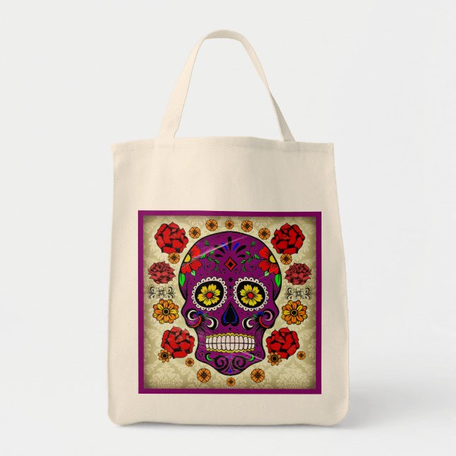 Day of the dead Sugar Skull Livsmedel Tote Tygkasse (Framsidan)