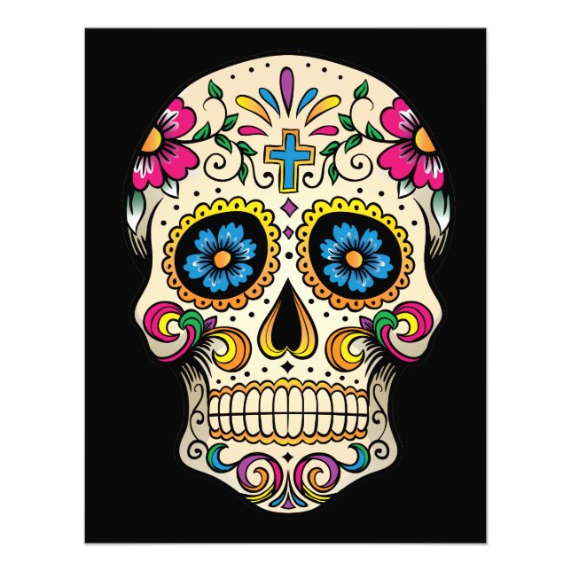 Day of the dead Sugar Skull med Kor Fototryck (Framsidan)