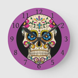 Day of the dead Sugar Skull med Kor Rund Klocka
