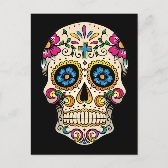 Day of the dead Sugar Skull med Kor vykort (Framsida)