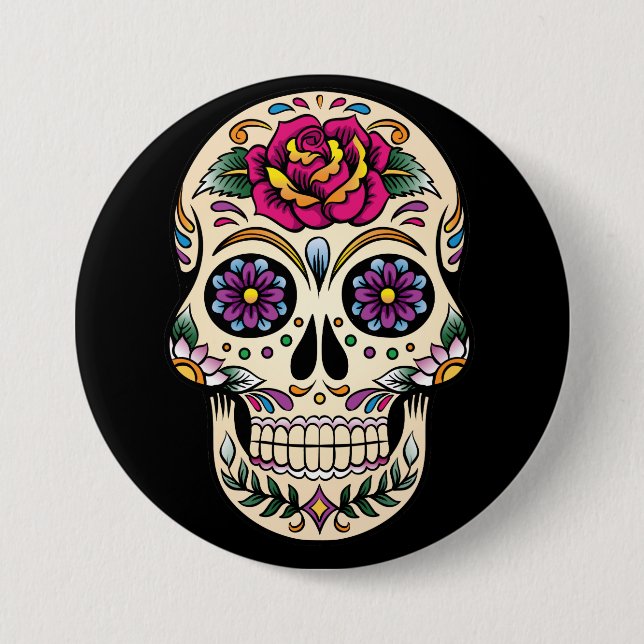 Day of the dead Sugar Skull med Ro-knapp Knapp (Framsida)