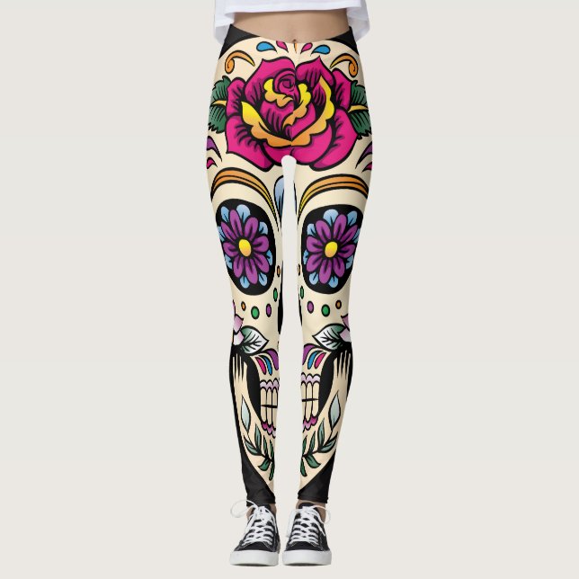 Day of the dead Sugar Skull med Ro Leggings (Framsida)