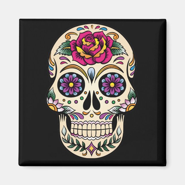 Day of the dead Sugar Skull med Ro Magnet (Framsidan)