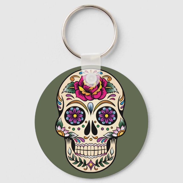Day of the dead Sugar Skull med Ro-nyckelkedja Nyckelring (Framsida)