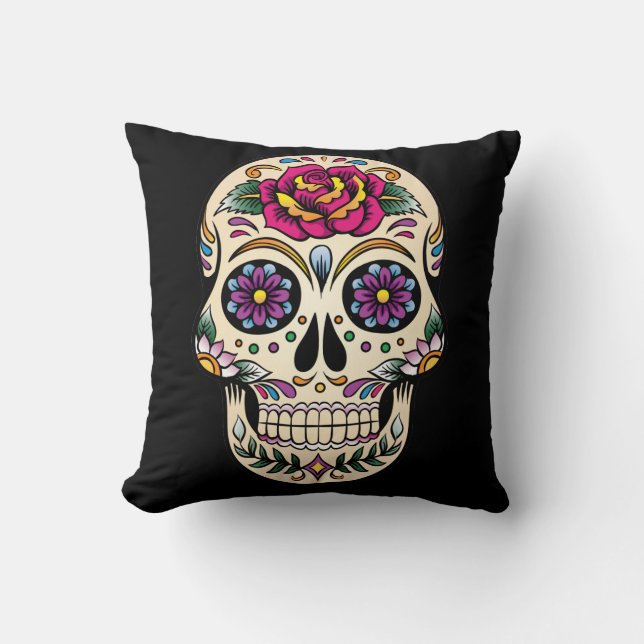 Day of the dead Sugar Skull med Ro Pillow Kudde (Framsida)