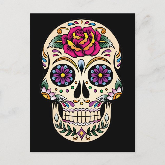 Day of the dead Sugar Skull med Ro vykort (Framsida)