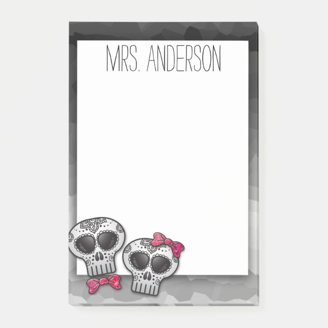 Day of the dead Sugar Skull Ombre Shock rosa Glitt Post-it Block (Framsida)