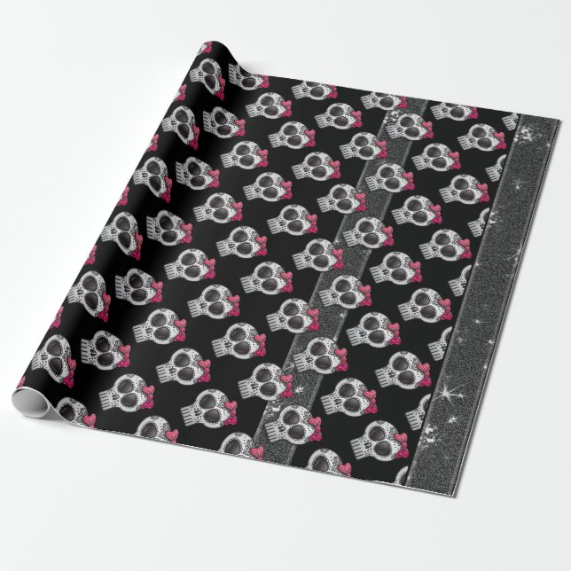 Day of the dead Sugar Skull Ombre Shock rosa Glitt Presentpapper (Utrullad)