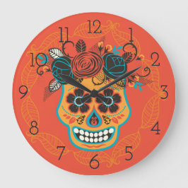Day of the dead Sugar Skull, orange Stor Klocka