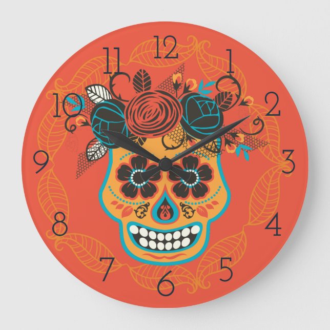 Day of the dead Sugar Skull, orange Stor Klocka (Framsida)
