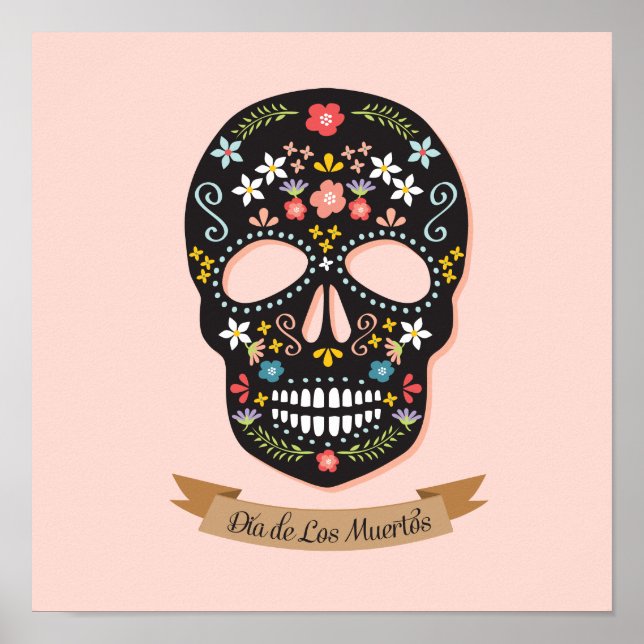 Day of the dead Sugar Skull poster - kvadrat (Framsidan)
