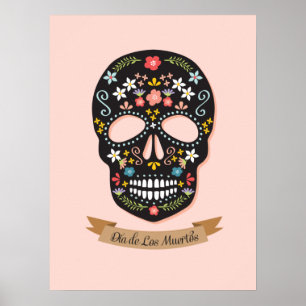 Day of the dead Sugar Skull poster - svart rosa
