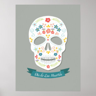 Day of the dead Sugar Skull poster - vitt