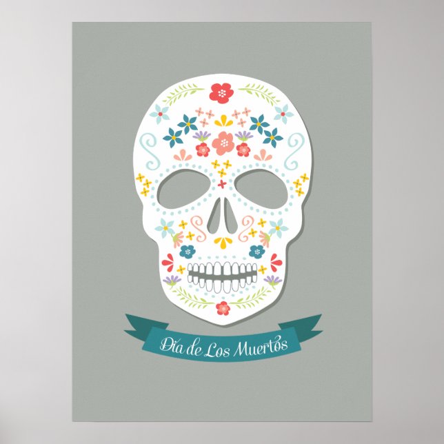 Day of the dead Sugar Skull poster - vitt (Framsidan)
