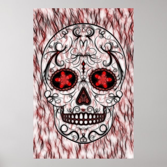Day of the dead Sugar Skull - Red & Black Fractal Poster (Framsidan)