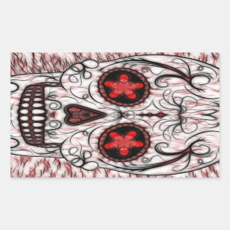 Day of the dead Sugar Skull - Red & Black Fractal Rektangulärt Klistermärke