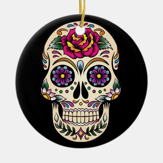 Day of the dead Sugar Skull Ro Ornament Round (Framsidan)