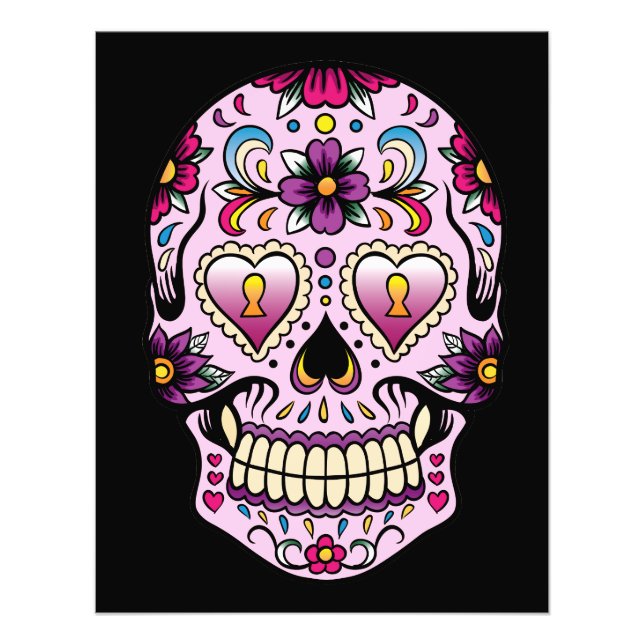 Day of the dead Sugar Skull Rosa Fototryck (Framsidan)