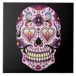 day of the dead Sugar Skull Rosa Kakelplatta