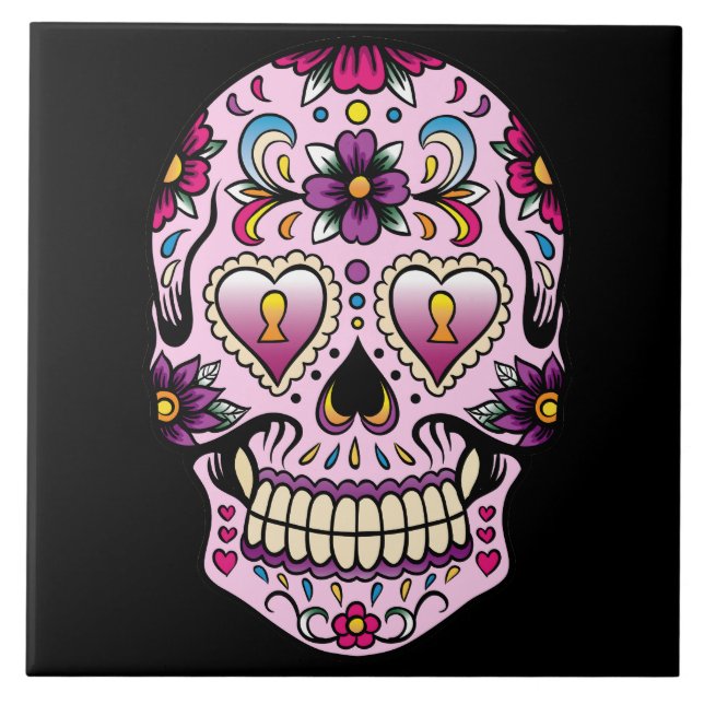 day of the dead Sugar Skull Rosa Kakelplatta (Framsidan)