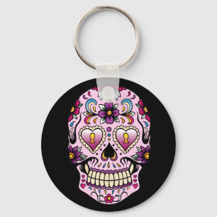 day of the dead Sugar Skull Rosa Keychain Nyckelring