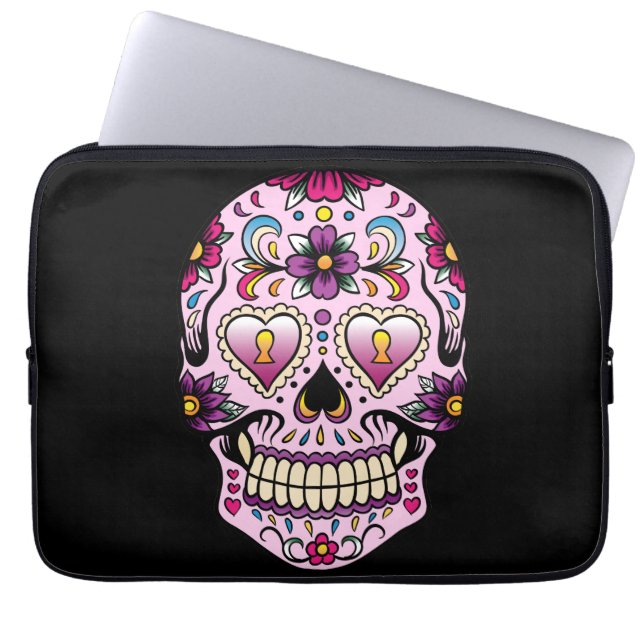 Day of the dead Sugar Skull Rosa Laptop Sleeve (Framsidan)