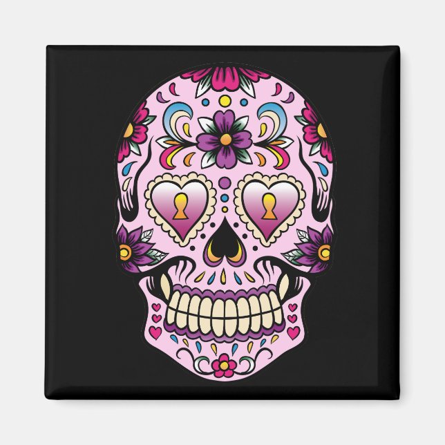 Day of the dead Sugar Skull Rosa Magnet (Framsidan)
