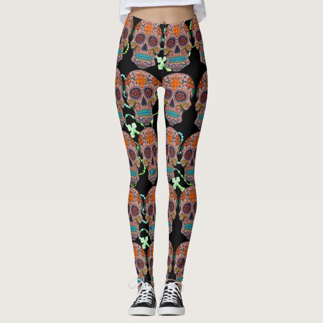 Day of the dead Sugar Skull Rosary Leggings (Framsida)