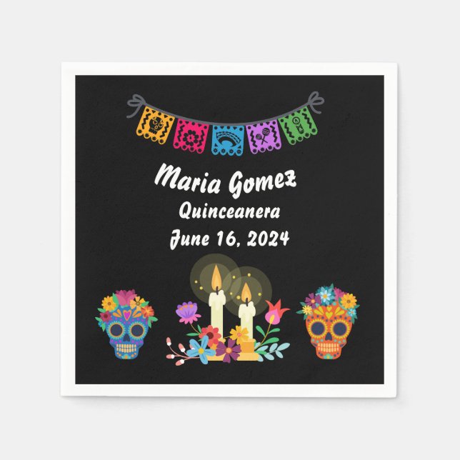 Day of the dead Sugar Skull Skeletons Pappersservett (Framsidan)