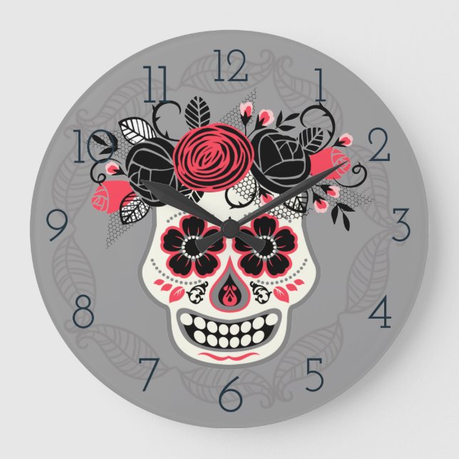 Day of the dead Sugar Skull Stor Klocka (Framsida)