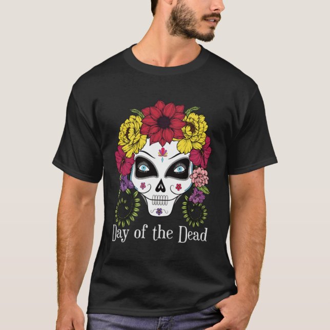 Day of the Dead Sugar Skull T Shirt (Framsida)