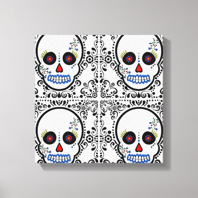 Day of the dead Sugar Skull - Vitt och svart Canvastryck (Framsida)