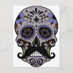 Day of the dead Sugar Skull w/Mustache Vykort