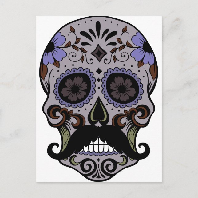 Day of the dead Sugar Skull w/Mustache Vykort (Framsida)