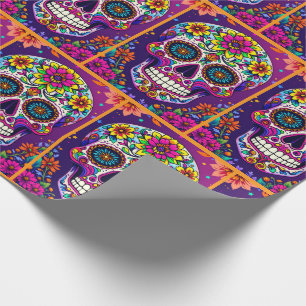 Day of the dead Sugar Skullfärgad Blommigt Presentpapper