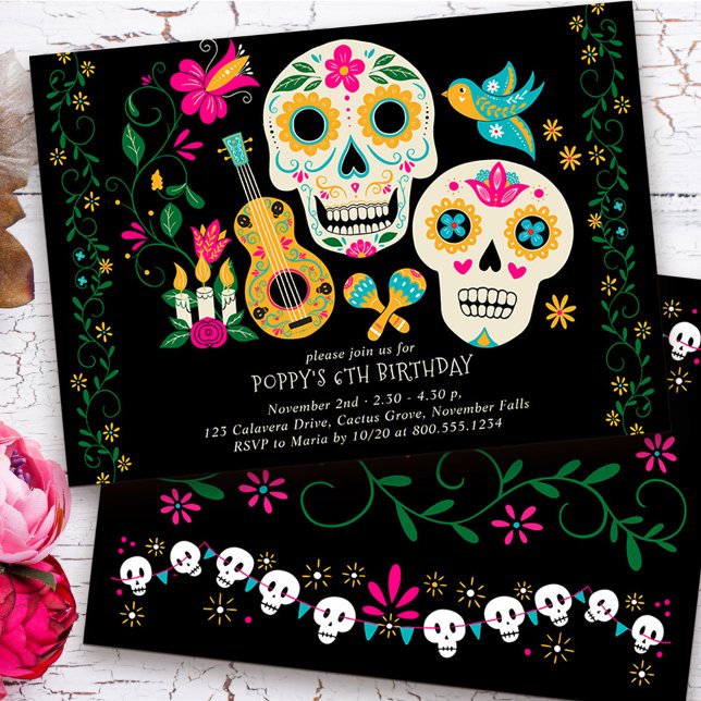Day of the dead Theme Födelsedagsfest Inbjudningar (Day of the Dead Birthday Invitation from my Dia de los Muertos collection
)
