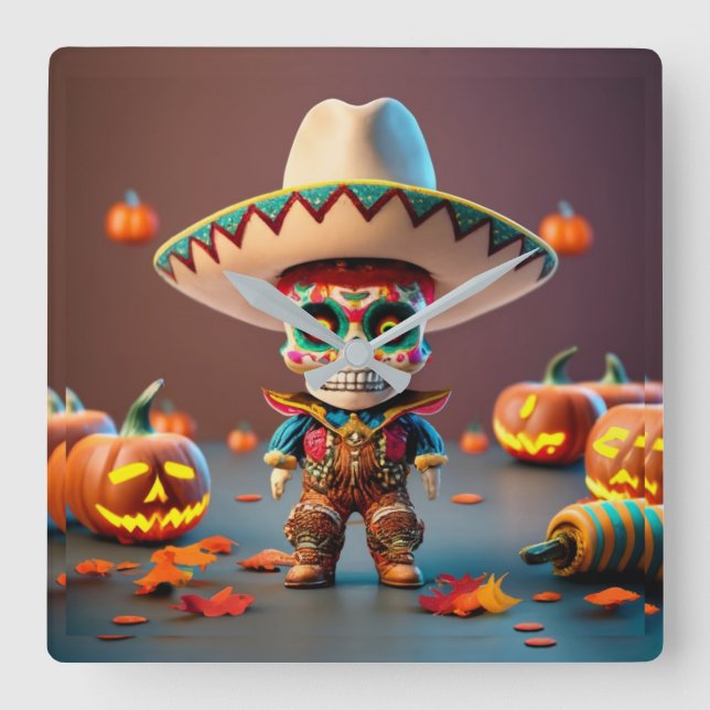 Day of the Dead wall clock Fyrkantig Klocka (Framsida)