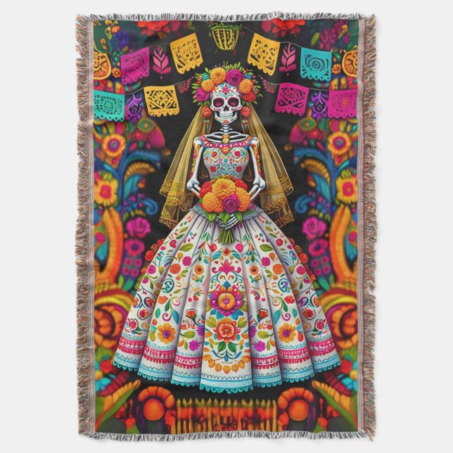 Day of the Dead Wedding Skeleton Bride Filt (Framsidan Vertikal)