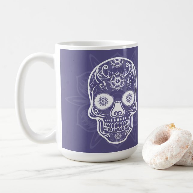 Day of the dead White Sugar Skull Lila Kaffemugg (Med munk)