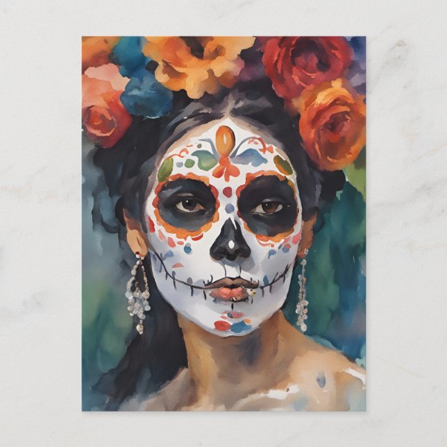 Day of the dead Woman-vykort Vykort (Framsida)