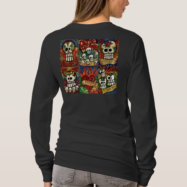 Day of the deaddöskallar/flammande hjärtaskjorta tee shirt (Baksida)